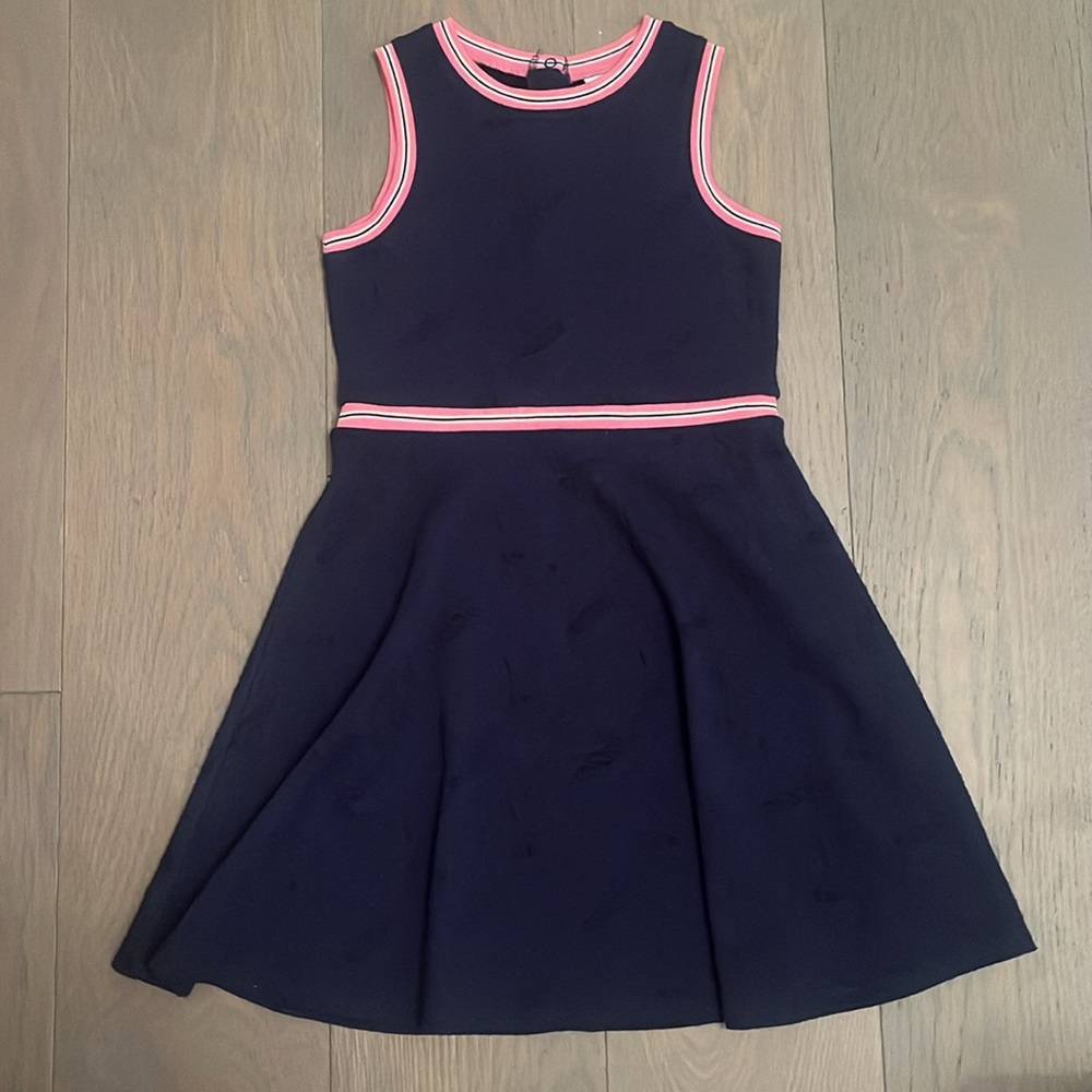 Blue Polarn O Pyret Sleeveless Dress With Pink and White Trim